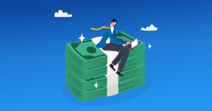 Anleger auf Geldstapel: Cash ist ein strategischer Bestandteil des Vermögensaufbaus. Anleger auf Geldstapel: Cash ist ein strategischer Bestandteil des Vermögensaufbaus.