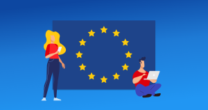 Anleger vor Europa-Flagge: Haben politische Börsen kurze Beine? Anleger vor Europa-Flagge: Haben politische Börsen kurze Beine?